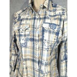ROCKMOUNT Ranch Wear Shirt Women L Tru-West Embroidered Snap Button Western USA